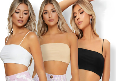 SHOWSTOPPER HUB Pack of 3 Women's Spaghetti Strap Sleeveless Cropped Cami Top Women Everyday Lightly Padded Bra(Multicolor)