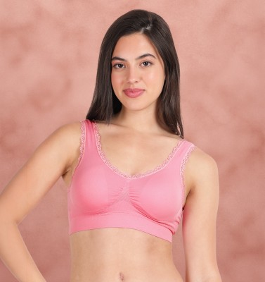 Shyle Shyle Pink Ruched with Lace Cami Bra Women Cami Bra Lightly Padded Bra(Pink)