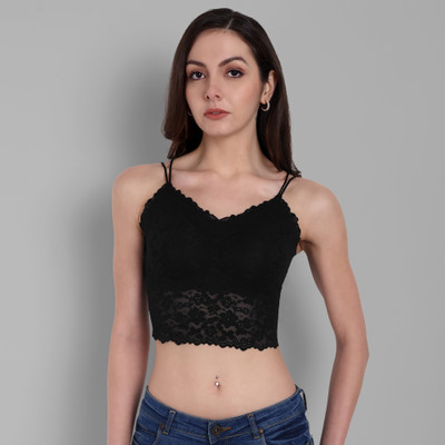 viora Elegant soft padded lace bralette with adjustable strap, comfortable fitting Women Bralette Lightly Padded Bra(Black)