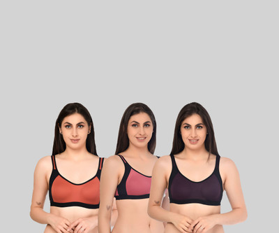 ASHMIRAS Pack of 3 Women Sports Non Padded Bra(Orange, Pink, Purple)