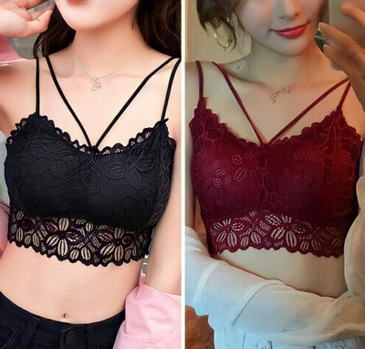 BEAUTI PLUS Women's Bralette Lightly Padded Fancy Bra Pack of 2 Girls Everyday Lightly Padded Bra(Black, Maroon)