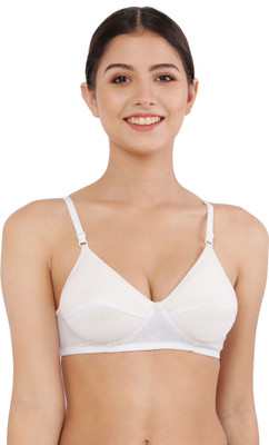 Esaki Women’s Full Coverage Non-Wired Padded Lace Bra – Comfortable Everyday Wear Women Everyday Lightly Padded Bra(White)