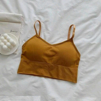 DKOALE Women Cami Bra Lightly Padded Bra(Yellow)