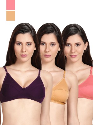 Shyle Shyle Non Padded Seamed Casual Bra-Multicolor(Pack of 3) Women Everyday Non Padded Bra(Pink, Beige, Purple)