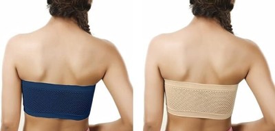 KGBTREADS Women Bandeau/Tube Heavily Padded Bra(Blue, Beige)