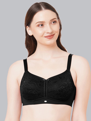 SOIE SOIE Women's Full Coverage Non Padded Non-Wired Lace Bra Women T-Shirt Non Padded Bra(Black)