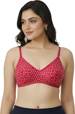 Aimly Aimly Women's Cotton non-Padded Non-Wired Printed Bra Rani 30 Women T-Shirt Non Padded Bra(Pink)