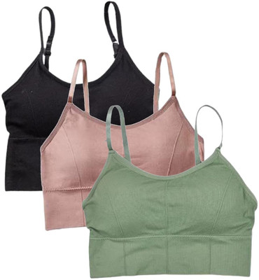 Paradise Style 646 bralette Women Cami Bra Lightly Padded Bra(Black, Beige, Green)