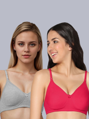 Eden EDEN01GREYMAGENTA Women T-Shirt Non Padded Bra(Grey, Pink)