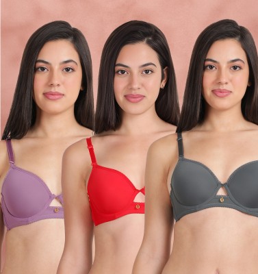 Susie Women T-Shirt Lightly Padded Bra(Purple, Red, Grey)