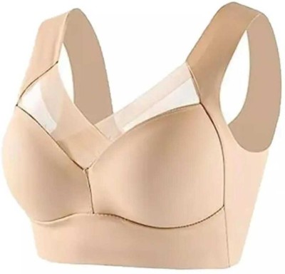 NAZARA Deep Cup Bra, Lace Push Up Wireless Bra For Women Plus Size Full Coverage Women Push-up Lightly Padded Bra(Beige)