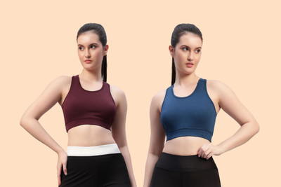 Chicaria Women Racerback Sports Bra Non Padded & Wirefree Women Sports Non Padded Bra(Maroon, Blue)