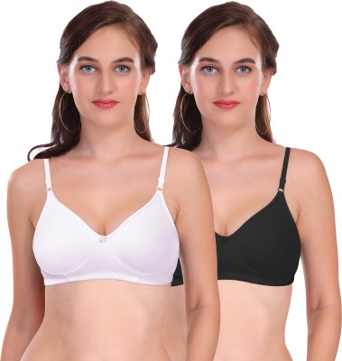 Featherline Casual Non Padded Non Wired Seamless Women's T-shirt Bra Women T-Shirt Non Padded Bra(White, Black)