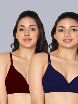 Eden Women T-Shirt Non Padded Bra(Maroon, Dark Blue)