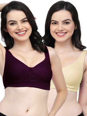 COLLEGE GIRL CG1214 Double Layered Women T-Shirt Non Padded Bra(Purple, Beige)