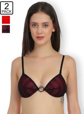 Selfcare Womens Fancy Half Coverage Plunge Bra Women T-Shirt Lightly Padded Bra(Red, Pink, Black)