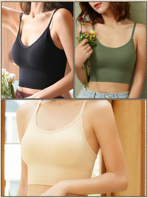 MAHEK CREATIVE Women Cami Bra Lightly Padded Bra(Black, Green, Beige)