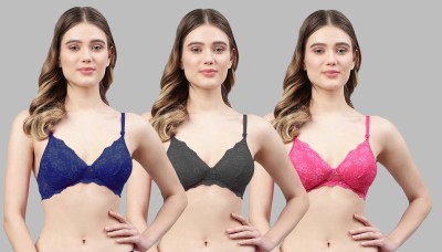 samvar B-Padma Bra Women Minimizer Lightly Padded Bra(Blue, Black, Pink)