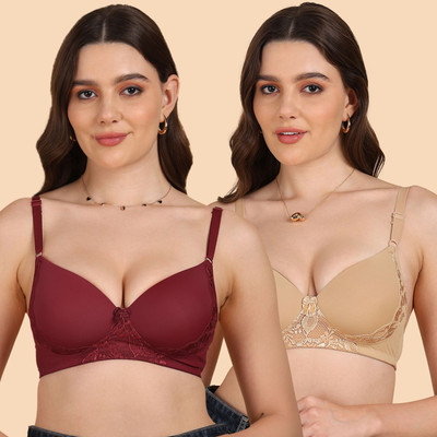 Dressberry Dressberry Lightly Padded Lace Bra Women T-Shirt Lightly Padded Bra(Multicolor)