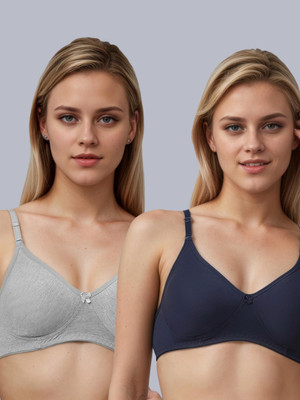 Eden EDEN01GREYNAVYBLUE Women T-Shirt Non Padded Bra(Grey, Blue)