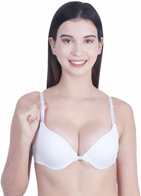 Zylum Fashion Front Closure Bra for Women Padded Underwire Full CoverageBra Easy-On Front Hook Women Push-up Lightly Padded Bra(White)