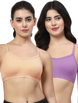 LILY 3321 Women Sports Non Padded Bra(Purple, Beige)