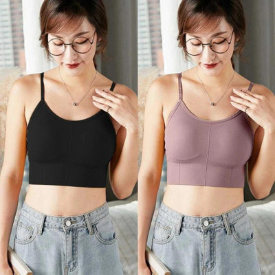 Rugleyne Women bra Cotton bra Women Sports Lightly Padded Bra(Black, Brown)