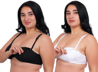 Fabme Plus Size Women Maternity/Nursing Non Padded Bra(Black, White)