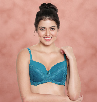 Susie Susie Peach Ruched Cup Longline Balconette Bra Women Everyday Lightly Padded Bra(Blue)