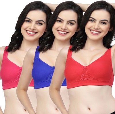 COLLEGE GIRL CG1214 Double Layered Women T-Shirt Non Padded Bra(Red, Dark Blue, Pink)