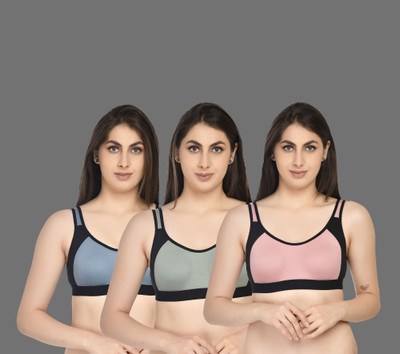 ASHMIRAS Pack of 3 Women Sports Non Padded Bra(Pink, Blue, Green)