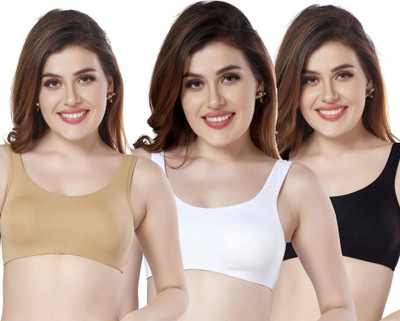 LOGGERHEAD Non-Wired Non Padded Full Coverage Slip on Beginners Sports Bra Women Training/Beginners Non Padded Bra(Beige, White, Black)