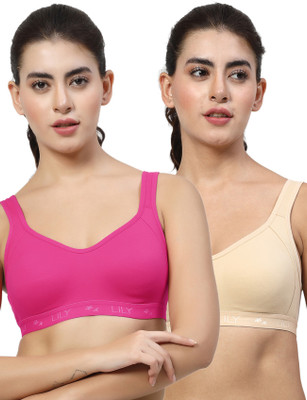 LILY Strops555 Women Sports Non Padded Bra(Pink, Beige)