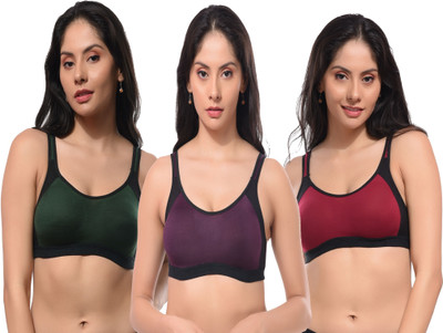 CURVZEX ANAYA Women Sports Non Padded Bra(Purple, Red, Dark Green)