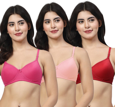 LILY maofcigam Women T-Shirt Heavily Padded Bra(Pink, Pink, Maroon)