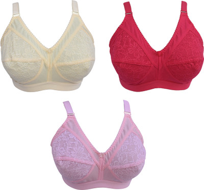 Ninteen-69 Women's Lovable Cotton Non-Padded Bra For Women Women Full Coverage Non Padded Bra(Beige, Maroon, Pink)