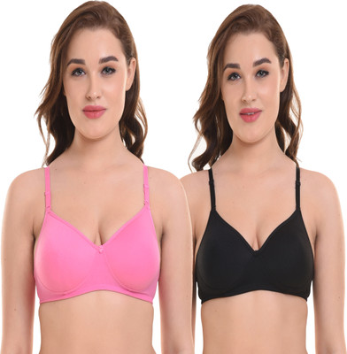 INSA INDIA Women's Light Padded Bra Women Full Coverage Lightly Padded Bra(Pink, Black)