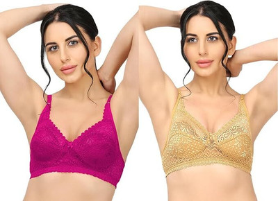 PZ ENTERPRISE Women's Full Coverage Cotton Net Decent Bra Non Padded Bra for Girls(Pack of 2) Women Full Coverage Non Padded Bra(Beige, Pink)