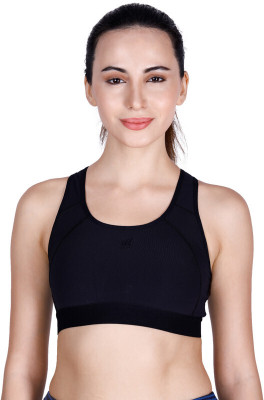 Laasa Sports JUST DRY NYLON MATTE RUNNING SPORTS BRA WITH CROSS BACK STYLE Women Sports Heavily Padded Bra(Black)