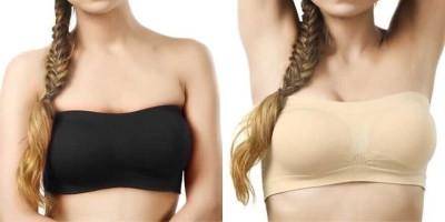 BRATON Women Bandeau/Tube Non Padded Bra(Beige, Black)