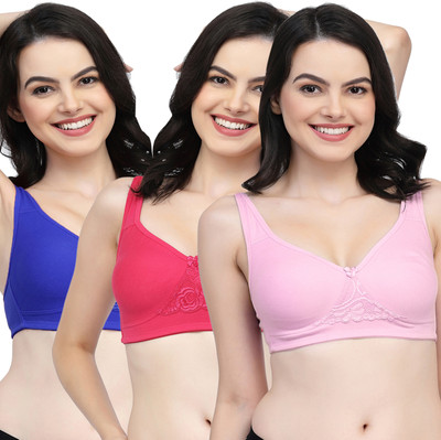 COLLEGE GIRL CG1214 Double Layered Women T-Shirt Non Padded Bra(Pink, Pink, Dark Blue)
