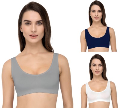 VarniEcom Women's Cotton Lycra Non Padded Pull On Spport Bra For Everyday Wear Women Everyday Non Padded Bra(Grey, Dark Blue, White)