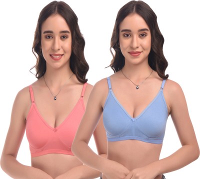 ELINA Women T-Shirt Non Padded Bra(Pink, Light Blue)