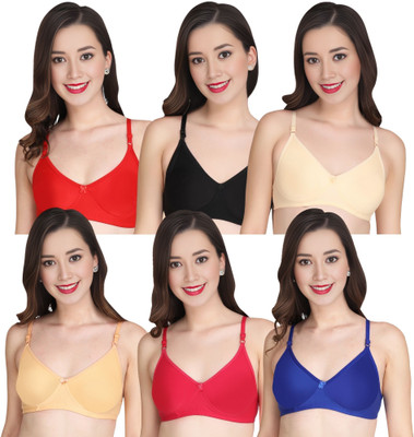 Liigne Women Everyday Non Padded Bra (Pack Of 6) for T-Shirt Saree Dress Sports Garment Women T-Shirt Non Padded Bra(Red)