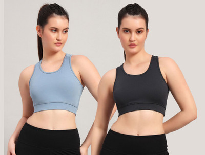 BEING RUNNER Women Sports Non Padded Bra(Blue, Black)