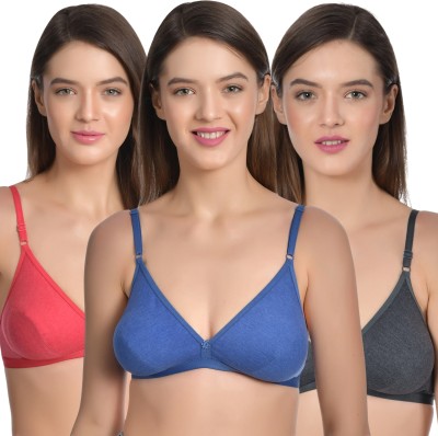 Aimly Women Cotton Non-Padded Non-Wired Low Coverage Regular Bra Multicolor Pack of 3 Women T-Shirt Non Padded Bra(Black, Blue, Pink)