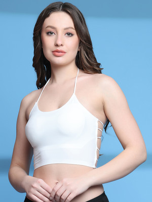 Quttos Quttos Backless Halter Neck Bralette Women Bralette Lightly Padded Bra(White)