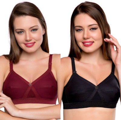 Trylo KPL COMBO 40 Black & Marun C - CUP Women Full Coverage Non Padded Bra(Black, Maroon)