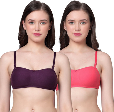 Aimly Cotton Seamless Lightly Padded Non-Wired Extra Transparent Strap Combo Pack of 2 Women T-Shirt Lightly Padded Bra(Purple)