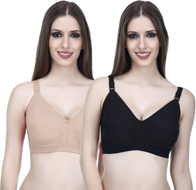 elina Plus Size Comfort Bra for Women Women Minimizer Non Padded Bra(Beige, Black)